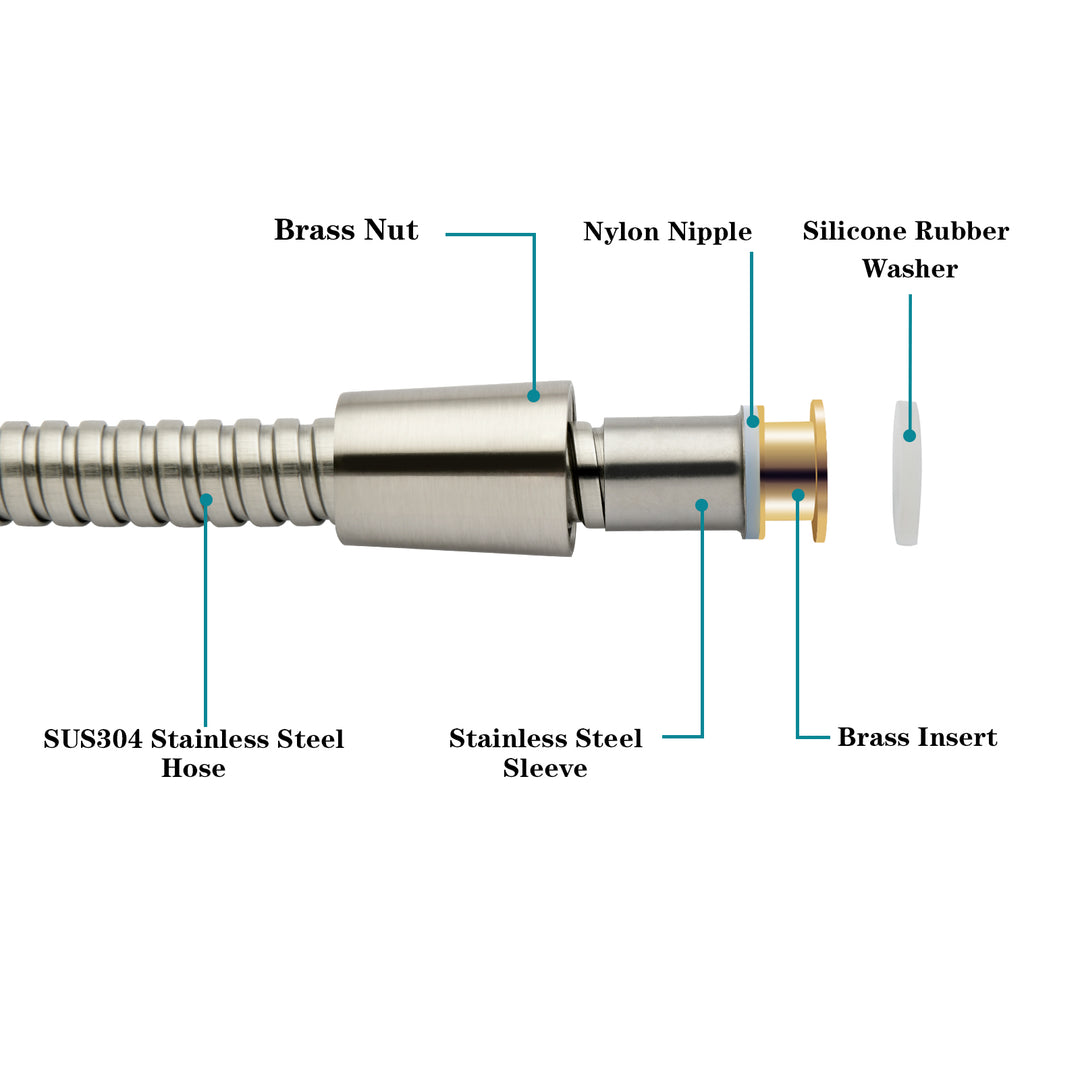 BRIGHT SHOWERS 59 Inch Shower Hose For Hand Held Shower Heads, Stainless Steel Cord Shower Hose, Flexible Replacement Part with Brass Insert (S21532)