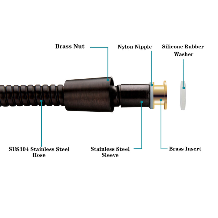 BRIGHT SHOWERS 59 Inch Shower Hose For Hand Held Shower Heads, Stainless Steel Cord Shower Hose, Flexible Replacement Part with Brass Insert (S21532)