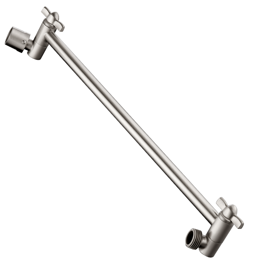 BRIGHT SHOWERS 10 Inch Brass Shower Head Extension Arm for Rain and Handheld Shower Head, Multi-Layer Plating, Height & Angle Adjustable (BAR1054)