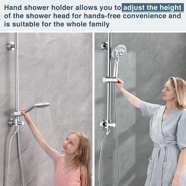 BRIGHT SHOWERS Shower System includes Rainfall and Handheld Showerhead with Adjustable Holder, Solid Brass Rail 60 Inch Stainless Steel Hose (BSB2510)