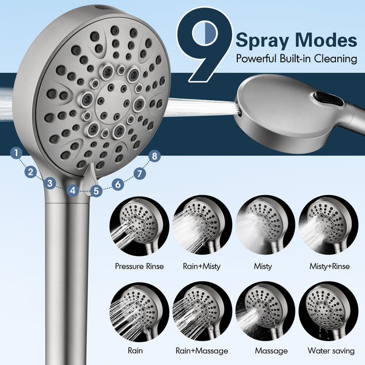 Filtered Shower Head with Handheld, High Pressure 9-Spray Showerhead with Hose and Bracket