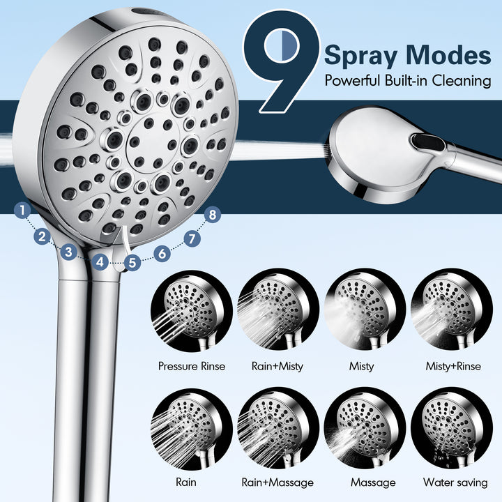 Filtered Shower Head with Handheld, High Pressure 9-Spray Showerhead with Hose and Bracket