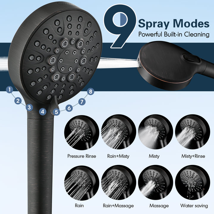 Filtered Shower Head with Handheld, High Pressure 9-Spray Showerhead with Hose and Bracket