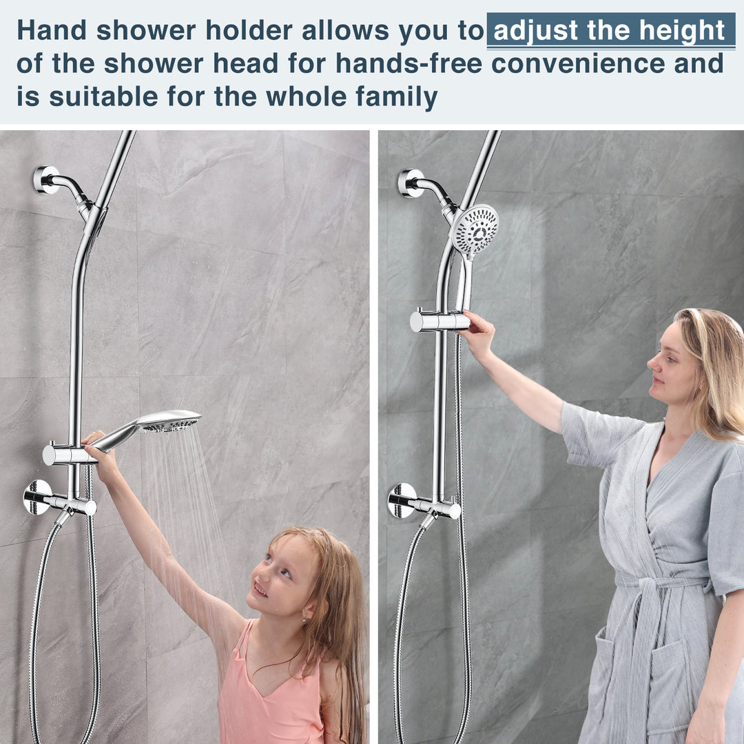 BRIGHT SHOWERS Shower Head Combo with 5 Spray Setting Shower Head and Solid Brass Rail and Diverter Brass Shower Column and Adjustable Slide (BSB2700)