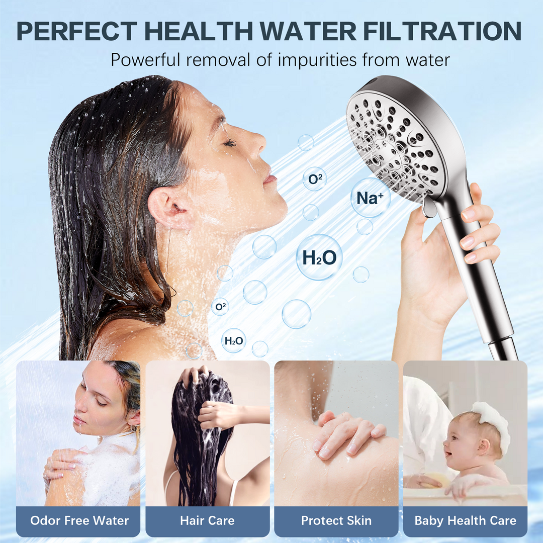 Filtered Shower Head with Handheld, High Pressure 9-Spray Showerhead with Hose and Bracket