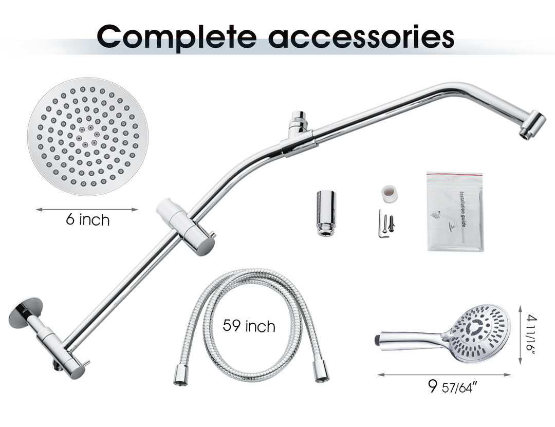 BRIGHT SHOWERS Shower Head Combo with 5 Spray Setting Shower Head and Solid Brass Rail and Diverter Brass Shower Column and Adjustable Slide (BSB2700)