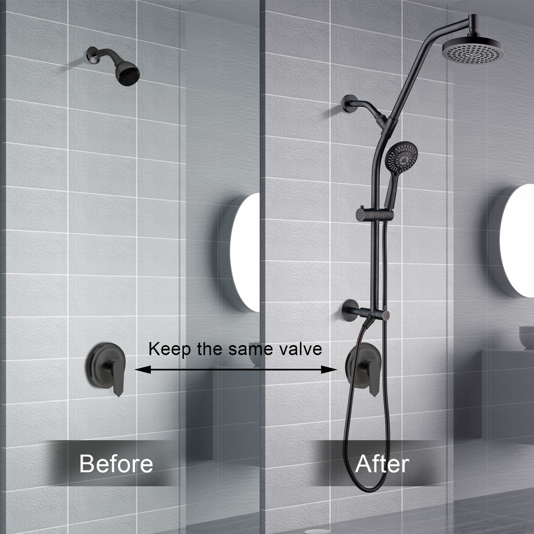 BRIGHT SHOWERS Shower Head Combo with 5 Spray Setting Shower Head and Solid Brass Rail and Diverter Brass Shower Column and Adjustable Slide (BSB2700)