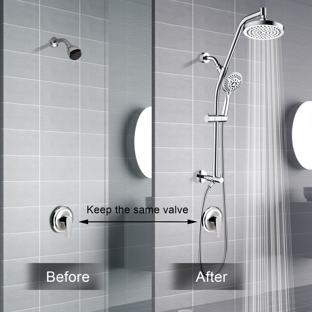 BRIGHT SHOWERS Shower Head Combo with 5 Spray Setting Shower Head and Solid Brass Rail and Diverter Brass Shower Column and Adjustable Slide (BSB2700)