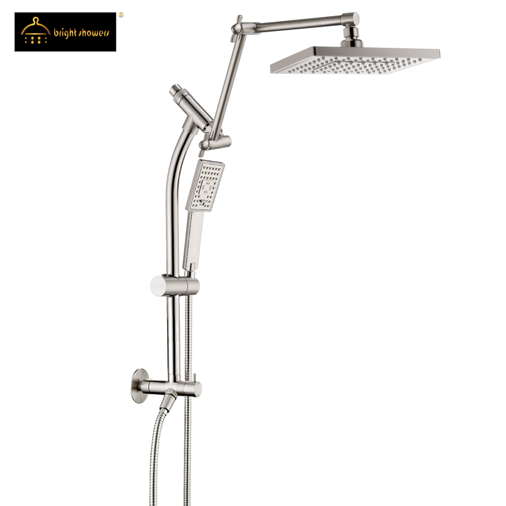 BRIGHT SHOWERS Rainfall Shower Head with Handheld Spray Set Includes Solid Brass Slide Bar, Shower Holder, Shower Extension Arm and 60" Hose (BSB2711)