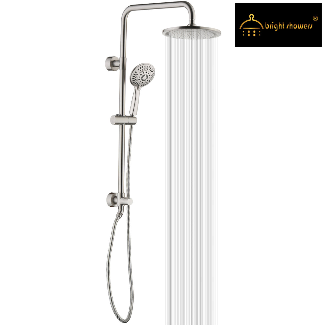 BRIGHT SHOWERS Shower System includes Rainfall and Handheld Showerhead with Adjustable Holder, Solid Brass Rail 60 Inch Stainless Steel Hose (BSB2510)