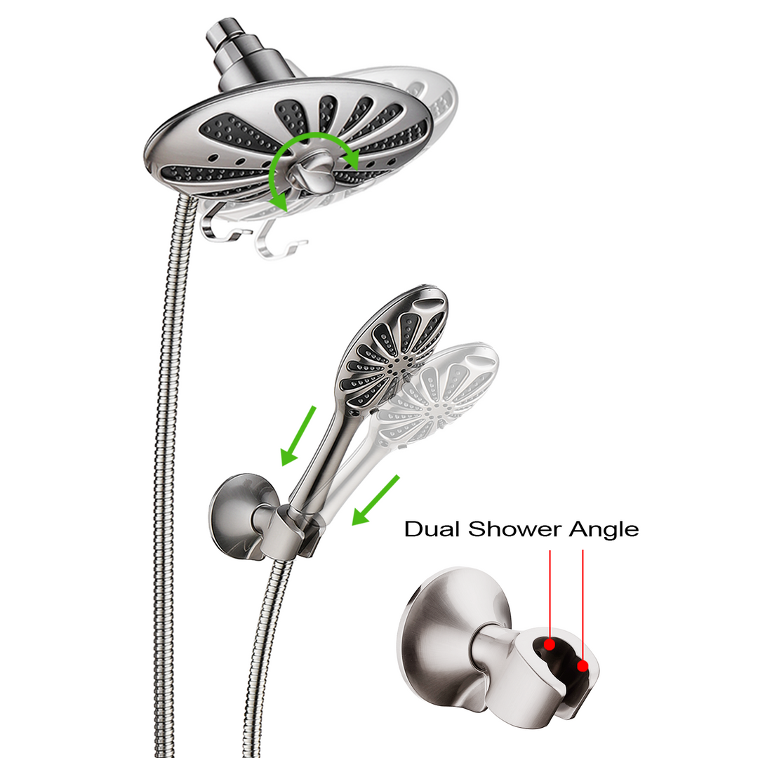 BRIGHT SHOWERS Shower Heads Combo with Rain Fixed Shower and Handheld Shower Head, Suction Showerhead Holder, 60 Inch Hose, 2 Spray Settings(PSS3118)