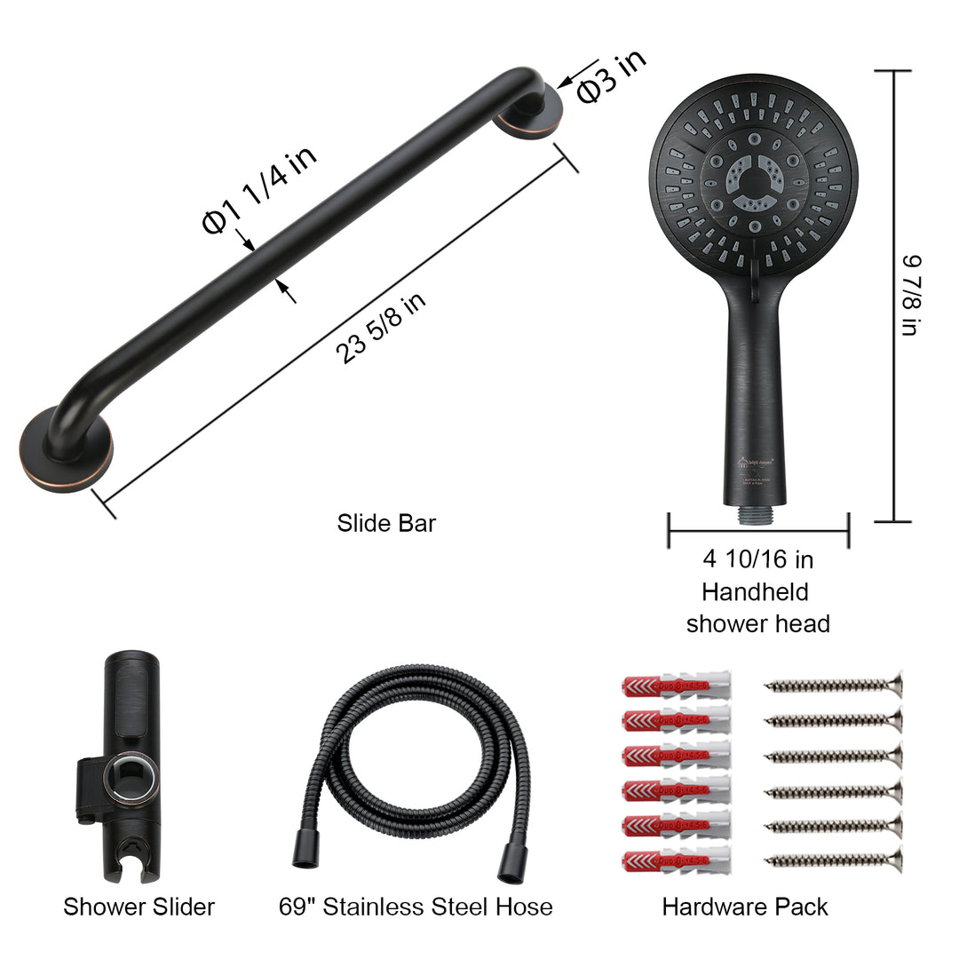 Stainless Steel Slide Bar Grab Rail Set Ada compliant Includes Handheld Shower Head and 79'' Hose