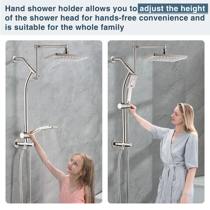 BRIGHT SHOWERS Rainfall Shower Head with Handheld Spray Set Includes Solid Brass Slide Bar, Shower Holder, Shower Extension Arm and 60" Hose (BSB2711)