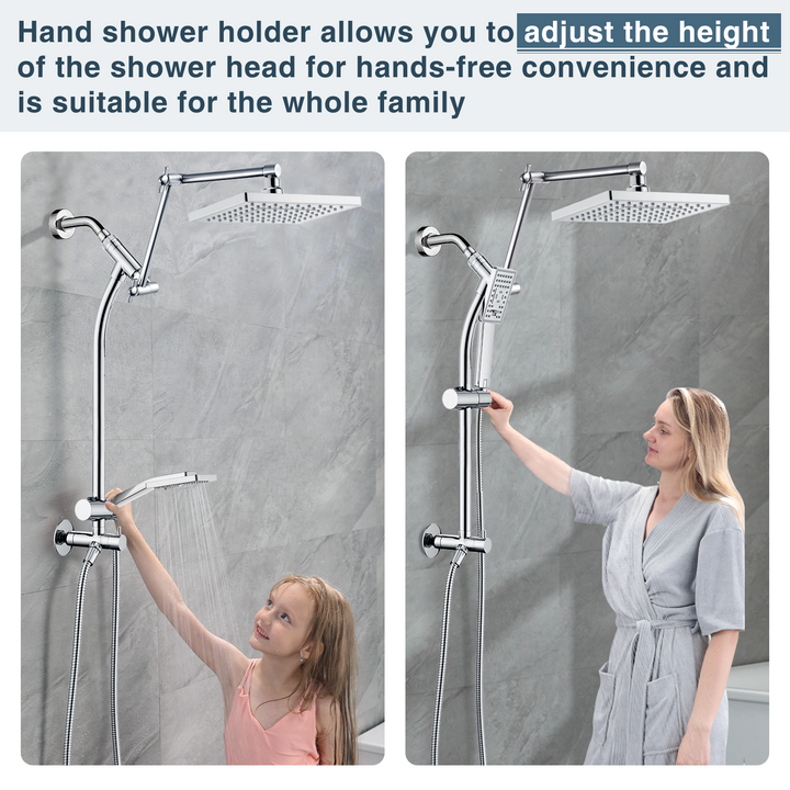 BRIGHT SHOWERS Rainfall Shower Head with Handheld Spray Set Includes Solid Brass Slide Bar, Shower Holder, Shower Extension Arm and 60" Hose (BSB2711)