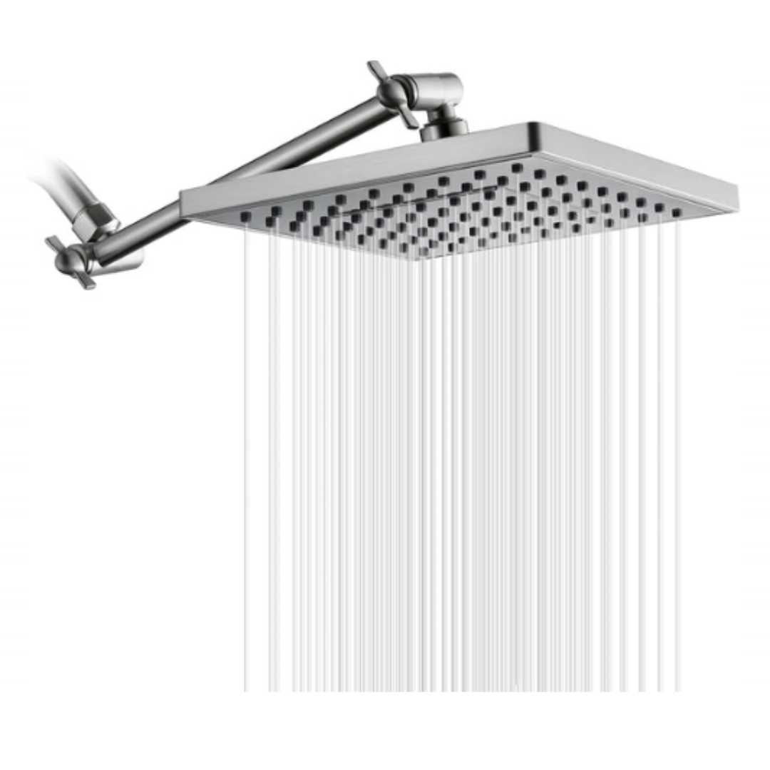 Rain Shower Head with 10 Inch Adjustable Extension Arm, 8 Inch Square Showerhead