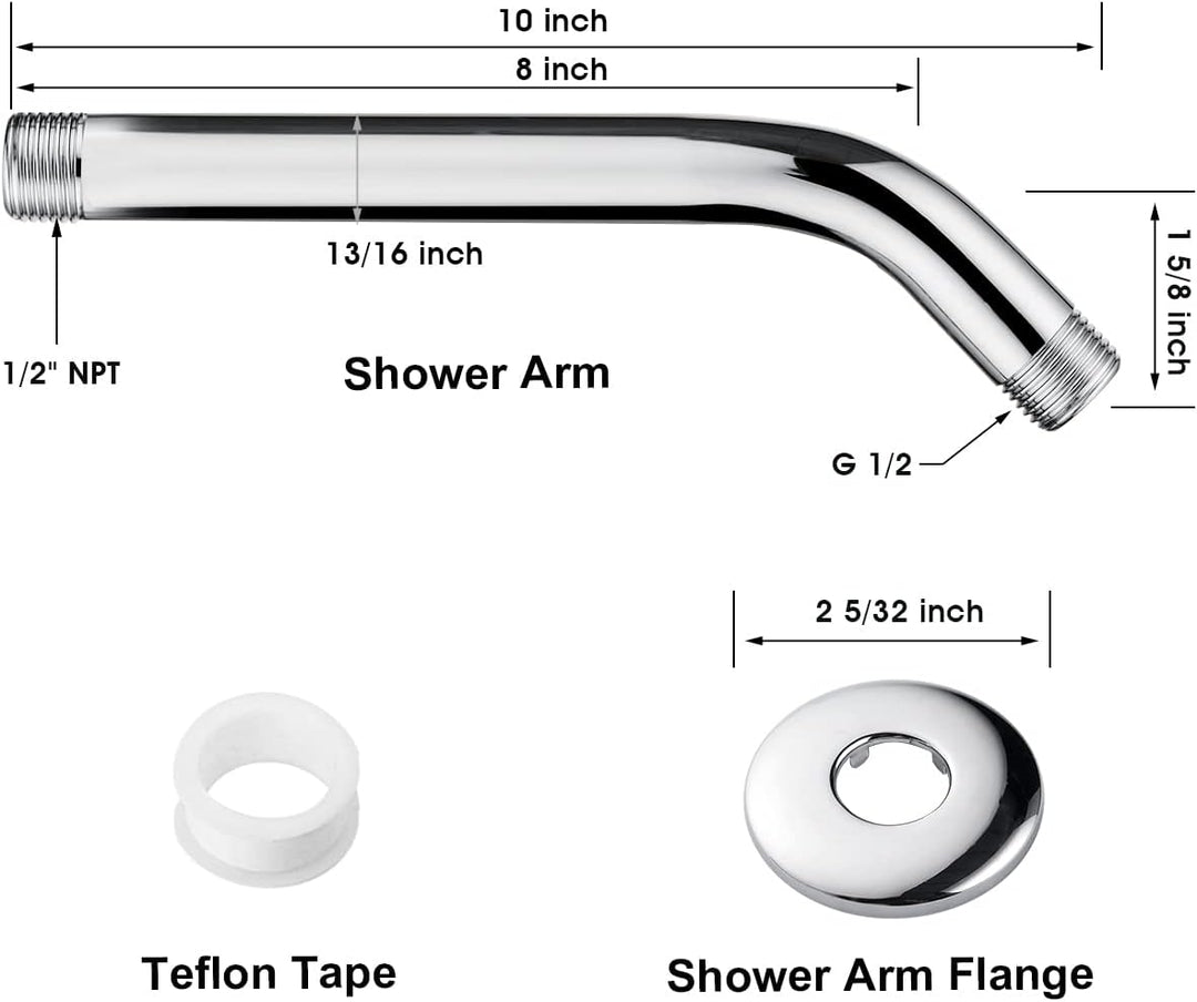 BRIGHT SHOWERS Flange 10 Inches Solid Brass Shower Head Extension Arm, Wall Mounted Shower Pipe Arm for Rainfall and Handheld Showerhead (BAR1001)