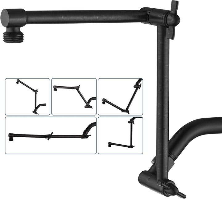 BRIGHT SHOWERS 14 Inch Thicker Brass Shower Arm Extender for Rain and Handheld Shower Head, Adjustable Height & Angle for Different Needs (BAR1401)