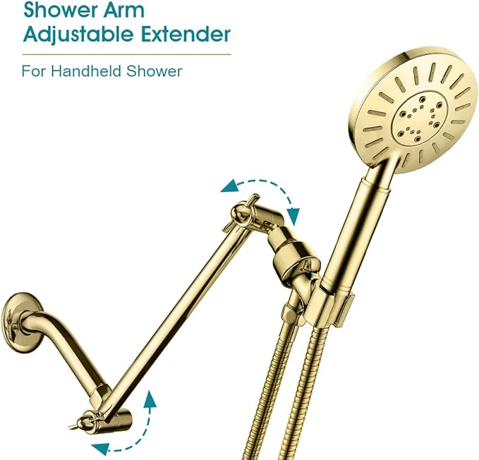 BRIGHT SHOWERS 10 Inch Brass Shower Head Extension Arm for Rain and Handheld Shower Head, Multi-Layer Plating, Height & Angle Adjustable (BAR1054)