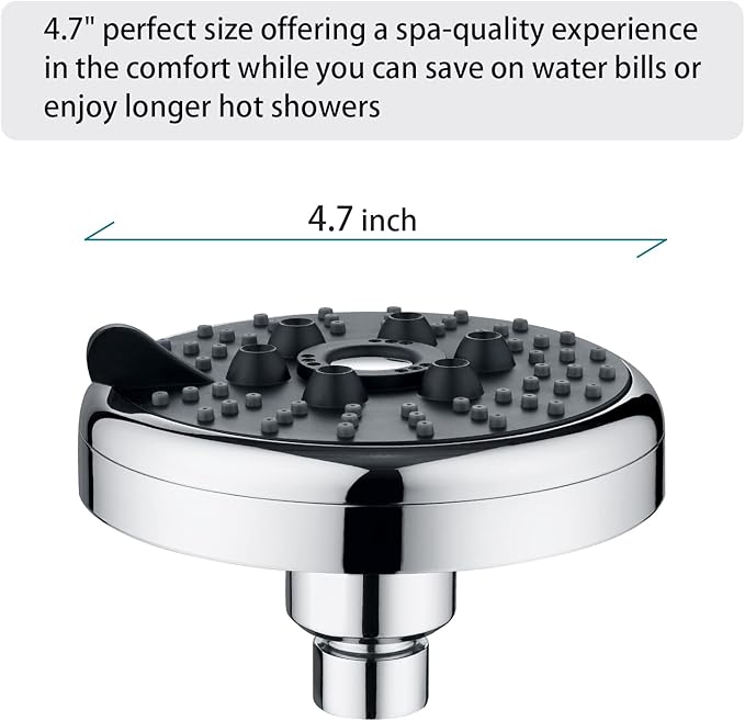 BRIGHT SHOWERS 4.6 Inch 3 Spray Settings Fixed Rainfall Shower Head with Adjustable Metal Swivel Ball Joint for Luxury Shower Experience (PSH3211)