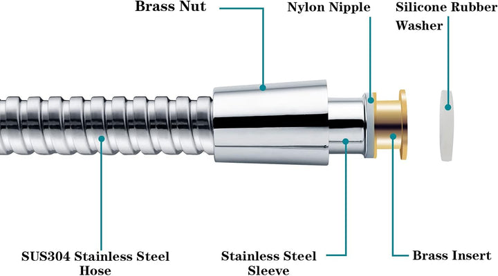 BRIGHT SHOWERS Shower Hose For Hand Held Shower Head, 96 Inches Cord Extra Long Stainless Steel, Flexible Replacement Part with Brass Insert (S22542)