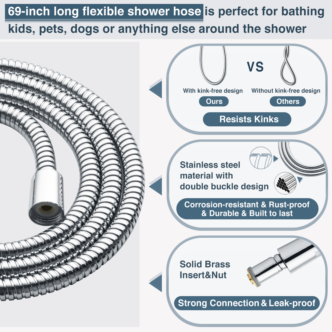 BRIGHT SHOWERS Stainless Steel Slide Bar Grab Rail Set Ada compliant Includes Handheld Shower Head and 79'' Hose (BSB2240)