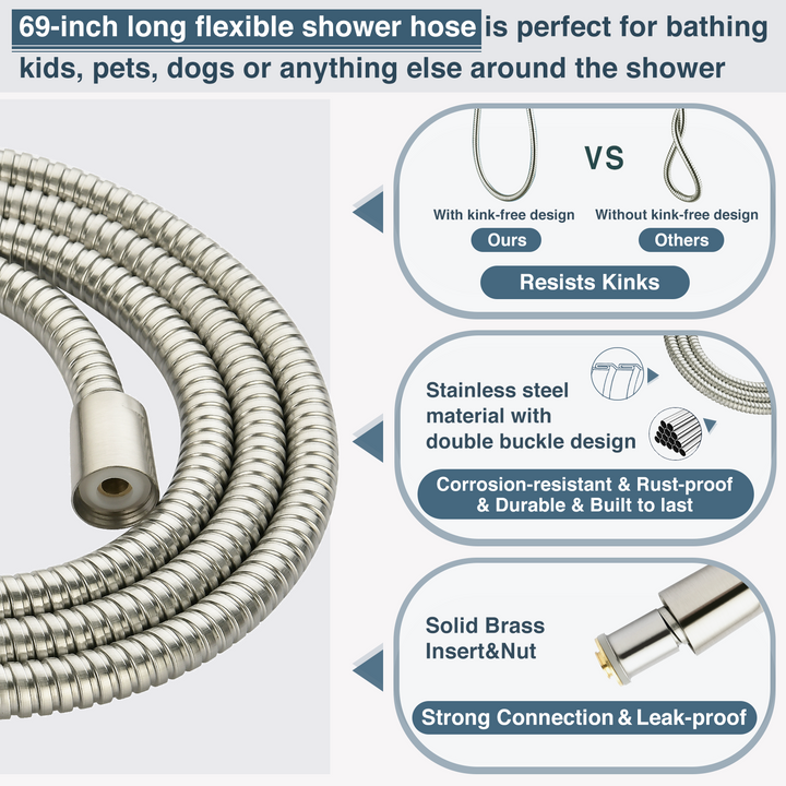 BRIGHT SHOWERS Stainless Steel Slide Bar Grab Rail Set Ada compliant Includes Handheld Shower Head and 79'' Hose (BSB2240)