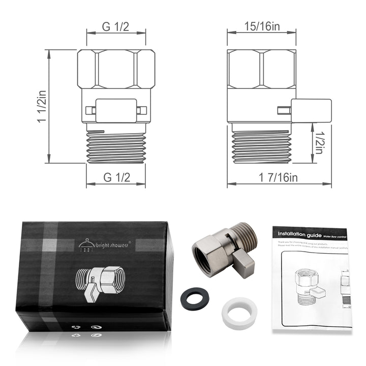 BRIGHT SHOWERS Water Flow Control Valve, Brass Shower Water Valve with Handle Lever, Flow Regulator Water-Saver Volume (BBA2216)