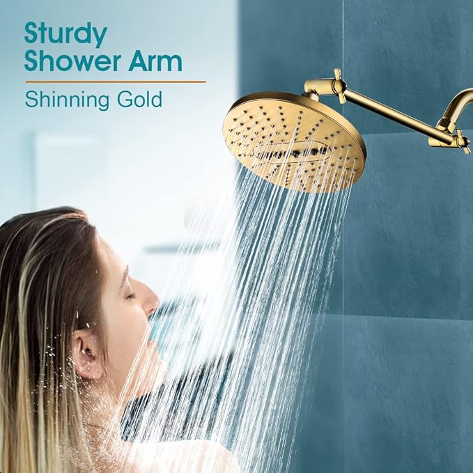 BRIGHT SHOWERS 10 Inch Brass Shower Head Extension Arm for Rain and Handheld Shower Head, Multi-Layer Plating, Height & Angle Adjustable (BAR1054)