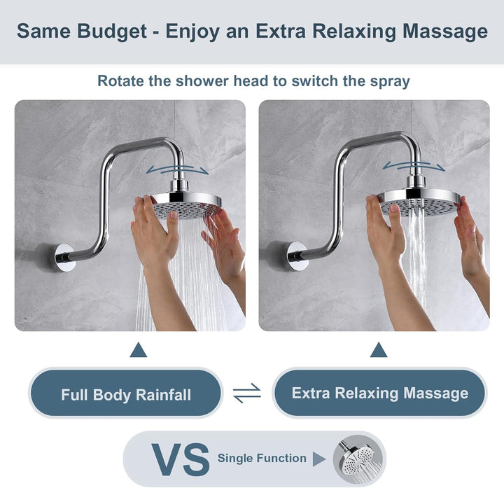 BRIGHT SHOWERS 6 Inch Rainfall Shower Heads with 2 Spray Settings, Adjustable Angle Replacement Bathroom Showerhead, Easy Installation (PSH2321)