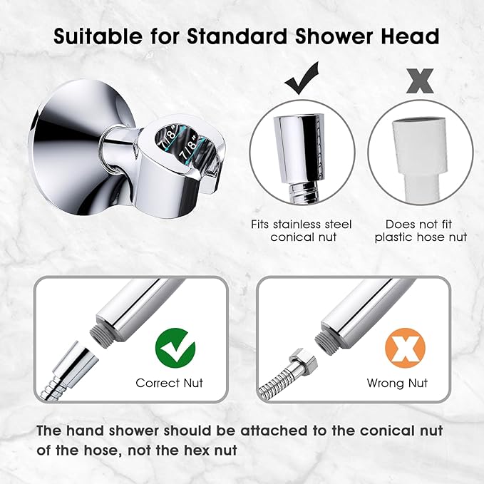 BRIGHT SHOWERS Handheld Shower Head Holder with Dual Angle Positions, Wall Suction Bracket Includes Adhesive 3M Disc, Easy Installation (PWB1210)