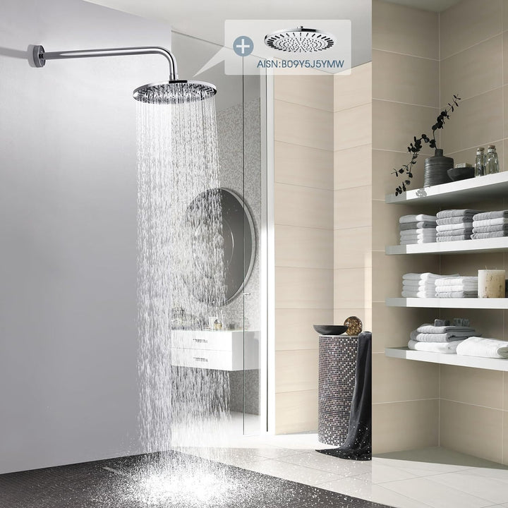 BRIGHT SHOWERS 16 Inch Shower Head Extension Arm with Flange L Shaped Shower Arm Extender, Stainless Steel Rainfall Shower Head Pipe Arm (BAR1605)