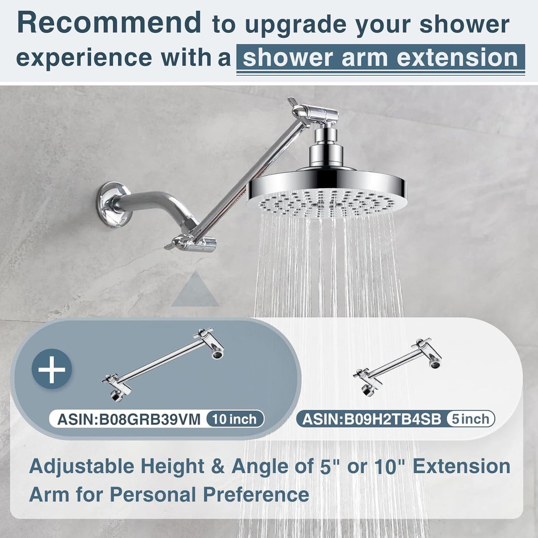 BRIGHT SHOWERS 6 Inch Rainfall Shower Heads with 2 Spray Settings, Adjustable Angle Replacement Bathroom Showerhead, Easy Installation (PSH2321)