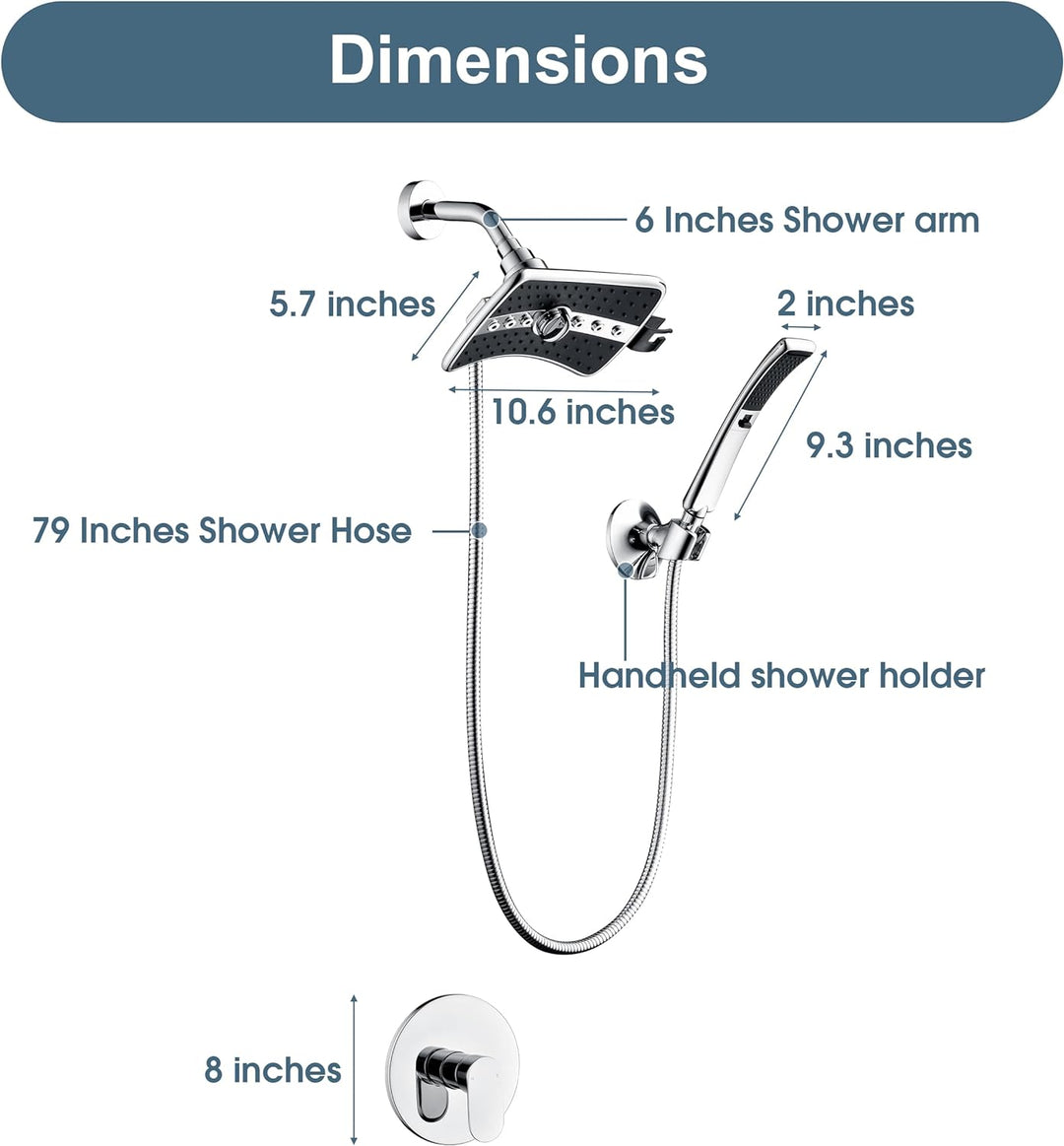 BRIGHT SHOWERS Shower Faucet Set, Shower Valve Trim Kit, 4-Spray Rainfall and Hand Shower Head Trim with Hose, Single-Handle Shower Fixture (FT10350)