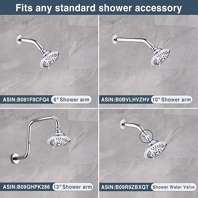 BRIGHT SHOWERS Shower Head High Pressure Rain Showerhead 5 Spray Setting Fixed Shower Head Angle Adjustable Bathroom Showerhead (PSH5900)