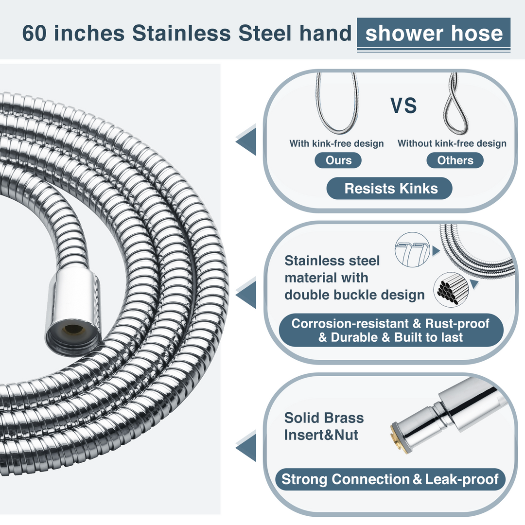 BRIGHT SHOWERS Dual Shower Head Combo Set, Handheld Showerhead Rainfall Shower Head Combo, 60 Inch Long Stainless Steel Shower Hose (PSS3919)