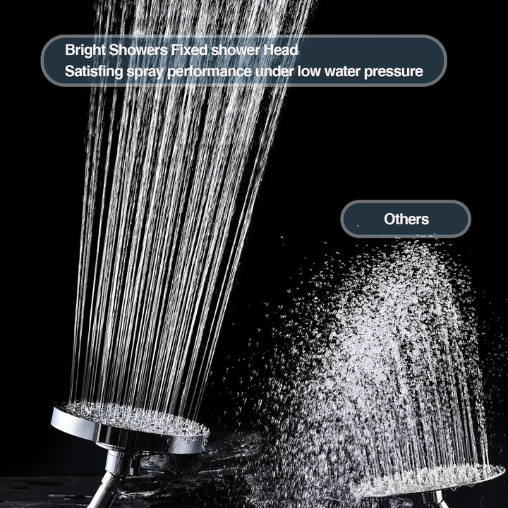 BRIGHT SHOWERS 6 Inch Rainfall Shower Heads with 2 Spray Settings, Adjustable Angle Replacement Bathroom Showerhead, Easy Installation (PSH2321)