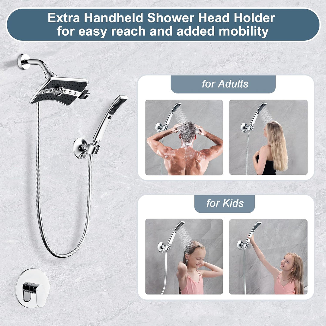 BRIGHT SHOWERS Shower Faucet Set, Shower Valve Trim Kit, 4-Spray Rainfall and Hand Shower Head Trim with Hose, Single-Handle Shower Fixture (FT10350)