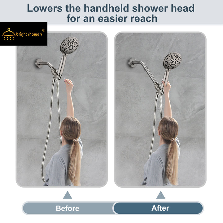 BRIGHT SHOWERS Shower Arm Extender for Rain and Handheld Shower Head, 4 & 6 Inch Shower Extension Arm for Extending or Lowering Showerhead (BAE0401)