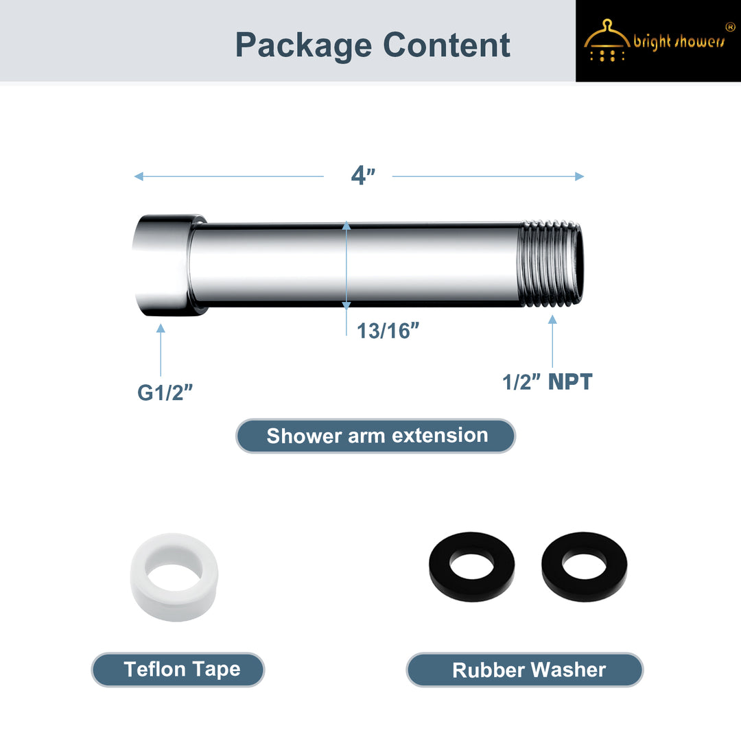 BRIGHT SHOWERS Shower Arm Extender for Rain and Handheld Shower Head, 4 & 6 Inch Shower Extension Arm for Extending or Lowering Showerhead (BAE0401)