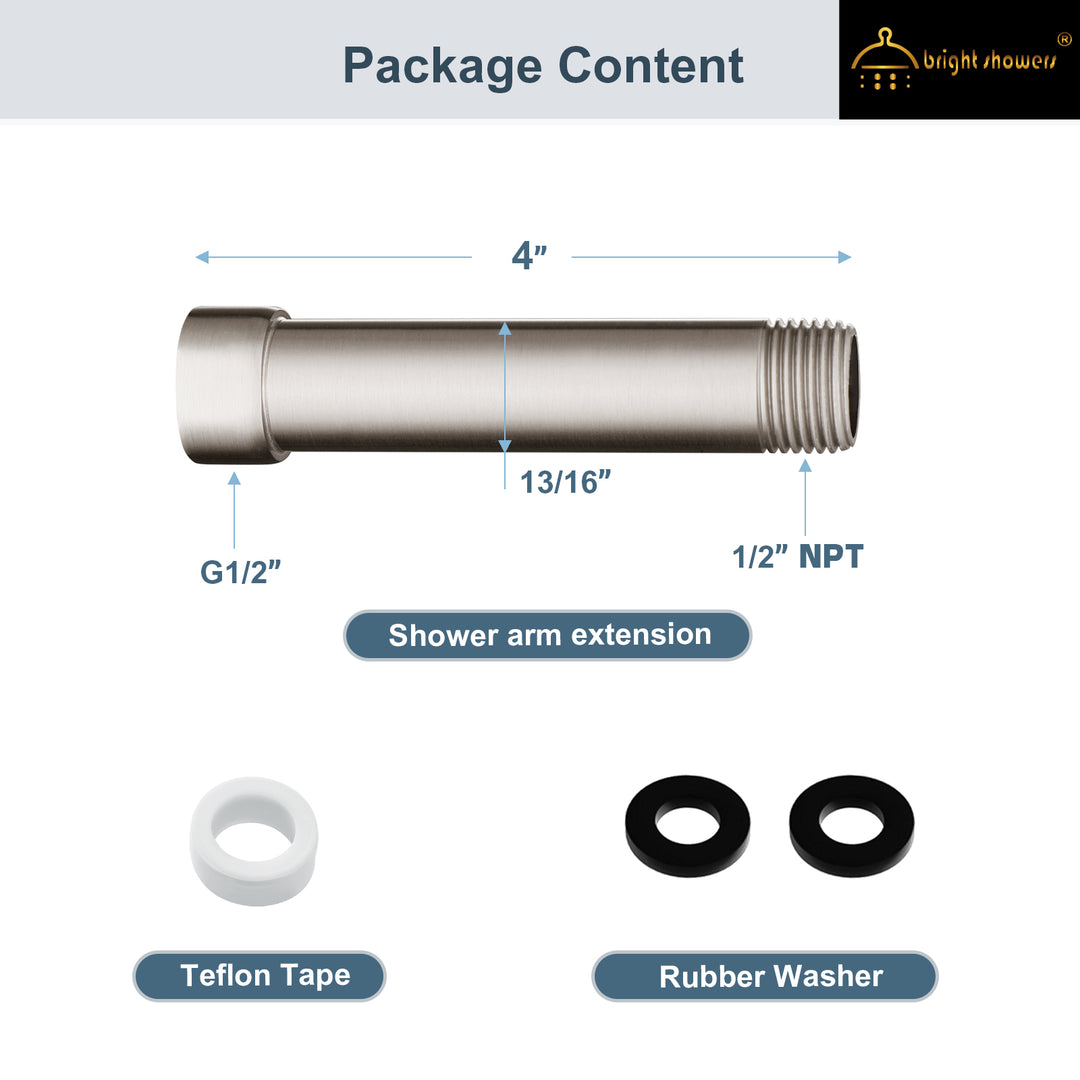 BRIGHT SHOWERS Shower Arm Extender for Rain and Handheld Shower Head, 4 & 6 Inch Shower Extension Arm for Extending or Lowering Showerhead (BAE0401)