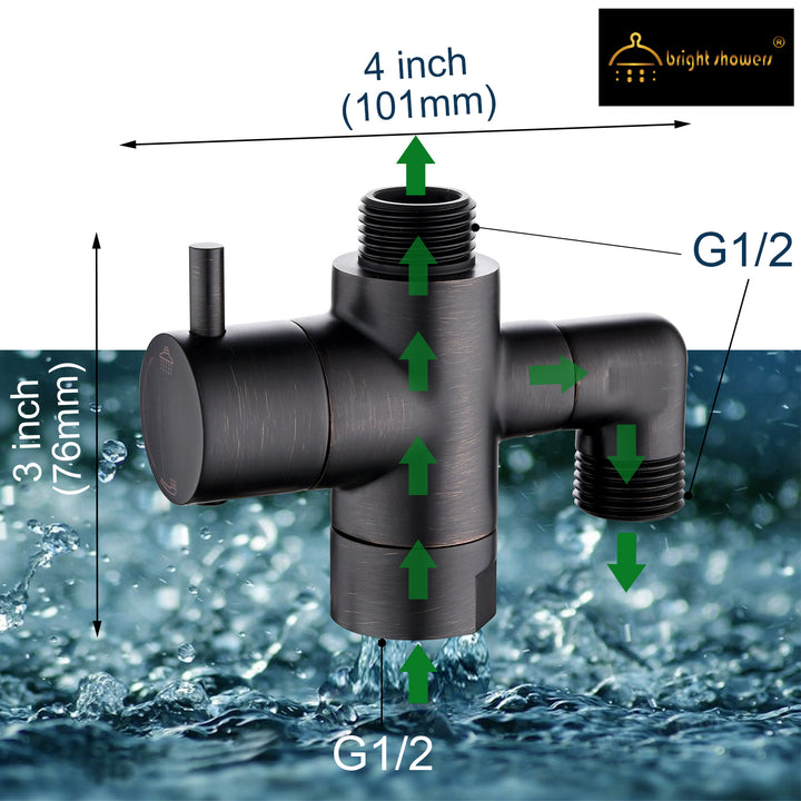 BRIGHT SHOWERS Brass Shower Arm Diverter Valve for Hand held Showerhead and Fixed Spray Head, 3-Way Shower Head Diverter Valve (BBA2105)