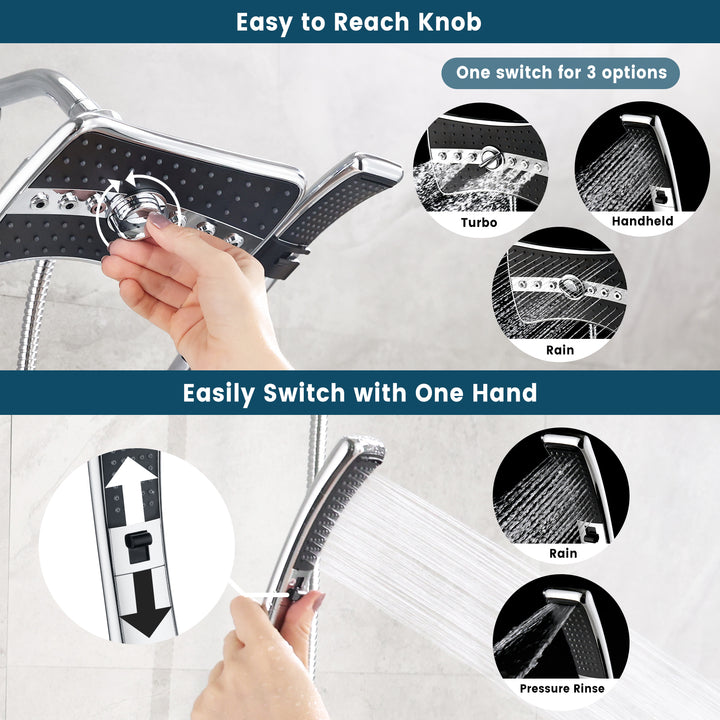 Dual Shower Head -Rain Shower Head and Handheld Shower Head with Hose