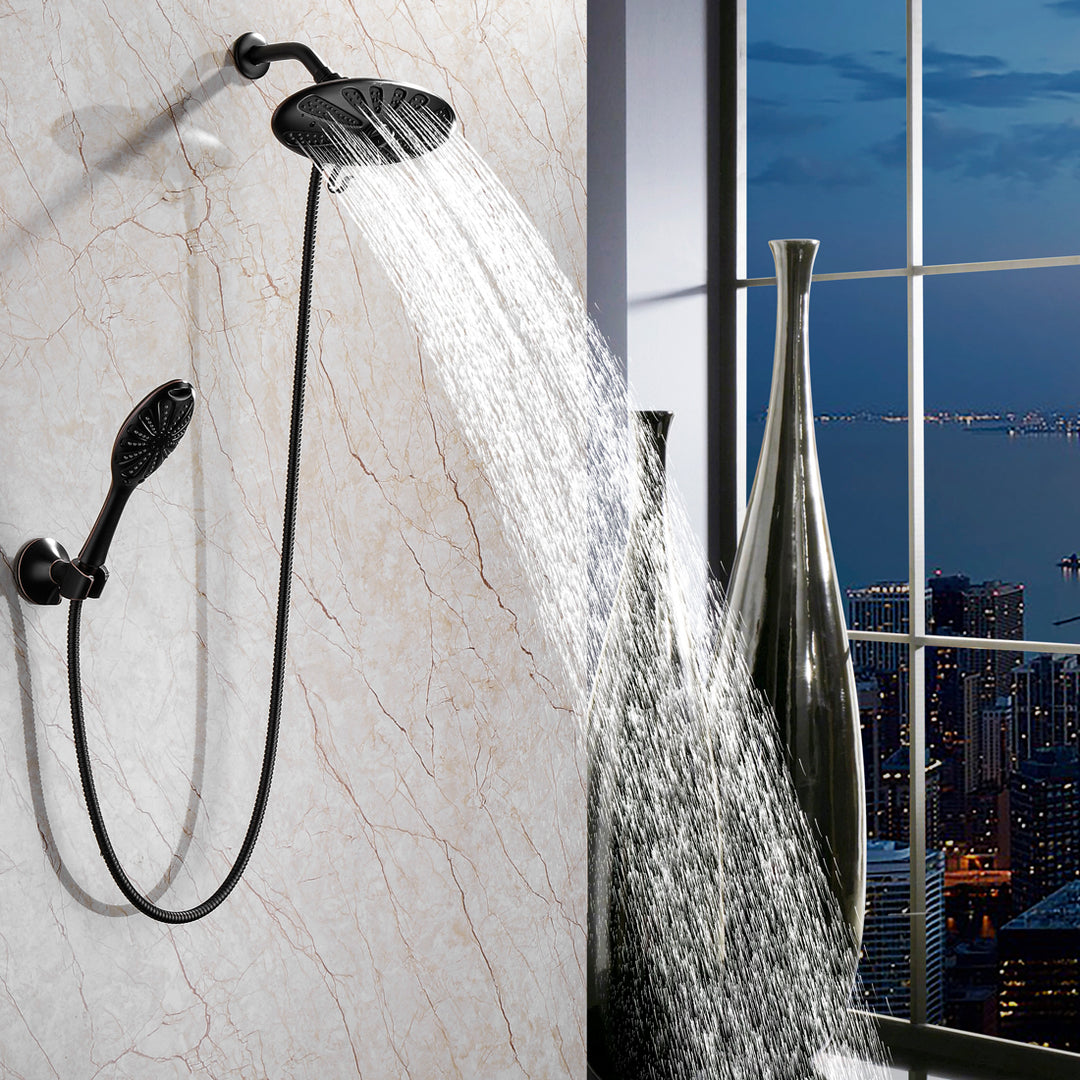 BRIGHT SHOWERS Shower Heads Combo with Rain Fixed Shower and Handheld Shower Head, Suction Showerhead Holder, 60 Inch Hose, 2 Spray Settings(PSS3118)