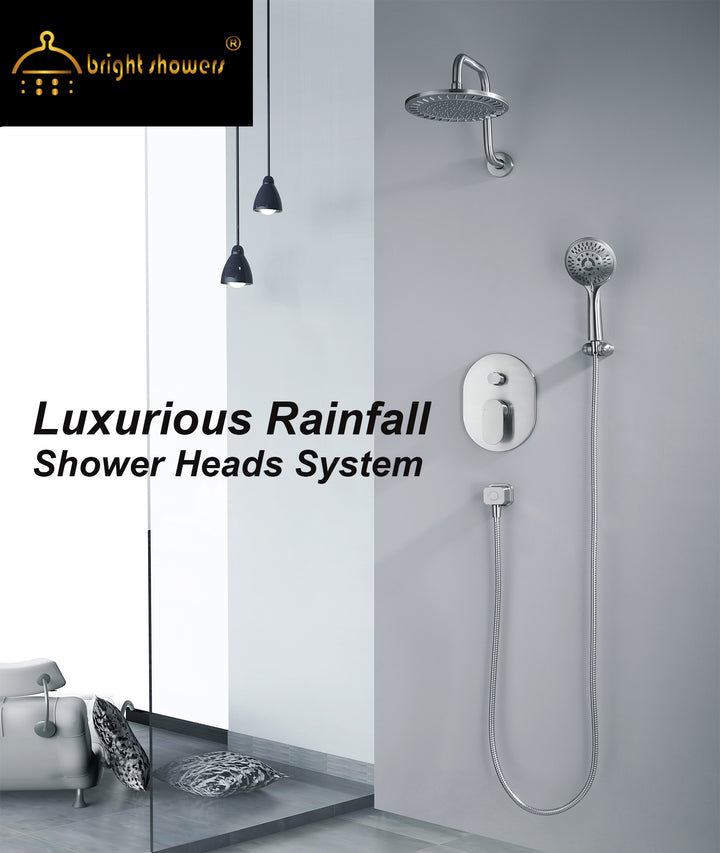 BRIGHT SHOWERS Rainfall Shower Head with High Rise Shower Arm, Shower Head Combo, Shower Valve,  Shower Trim Kit (FT20350)