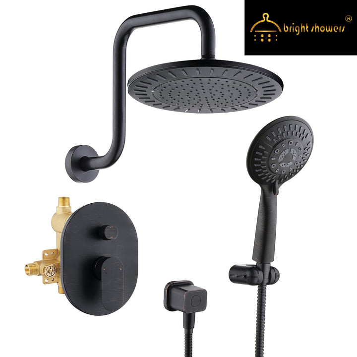 BRIGHT SHOWERS Rainfall Shower Head with High Rise Shower Arm, Shower Head Combo, Shower Valve,  Shower Trim Kit (FT20350)