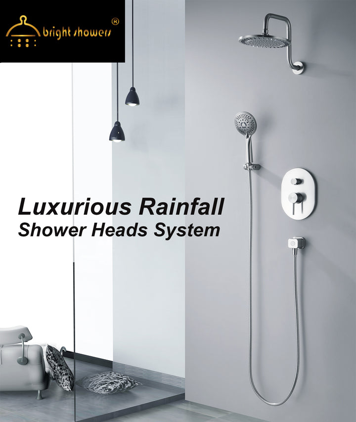 BRIGHT SHOWERS 9 Spray Setting Shower Faucet Set Include Shower Head with High Rise Shower Arm, Handheld Shower Head with Valve and Trim Kit (FT20360)