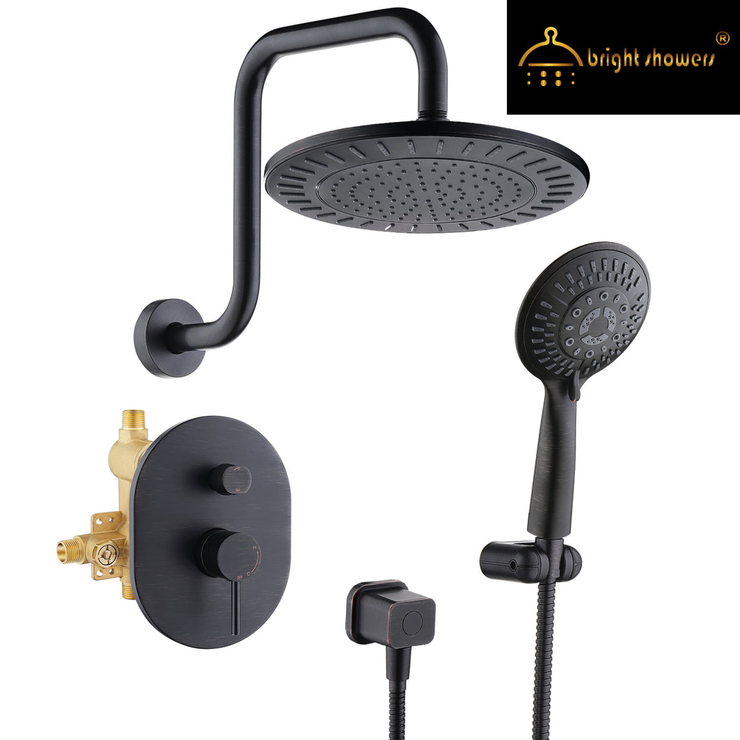 BRIGHT SHOWERS 9 Spray Setting Shower Faucet Set Include Shower Head with High Rise Shower Arm, Handheld Shower Head with Valve and Trim Kit (FT20360)