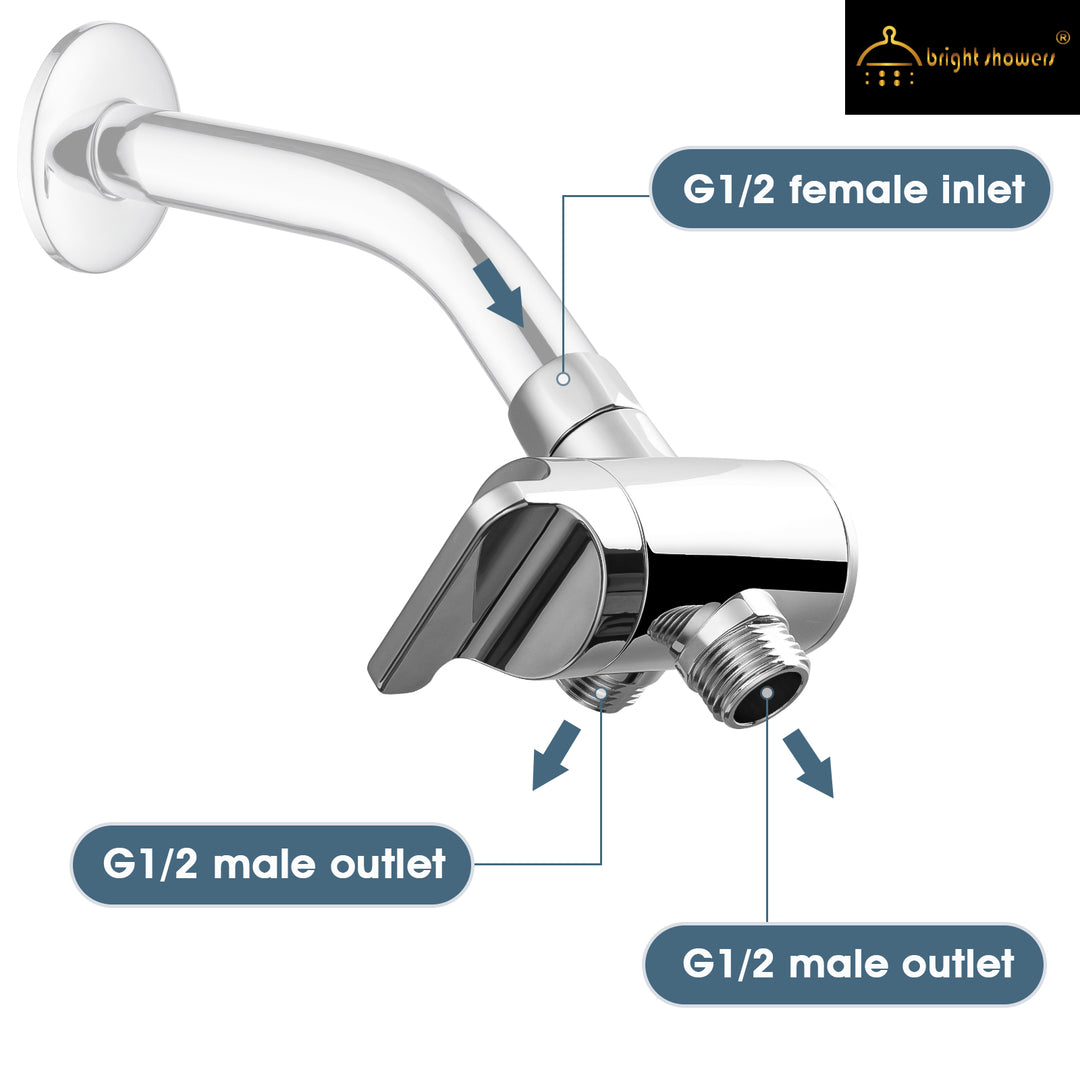 BRIGHT SHOWERS Shower Arm Diverter Valve for Hand held Showerhead and Fixed Spray Head, 3-Way Shower Head Diverter Valve (PBA0907)