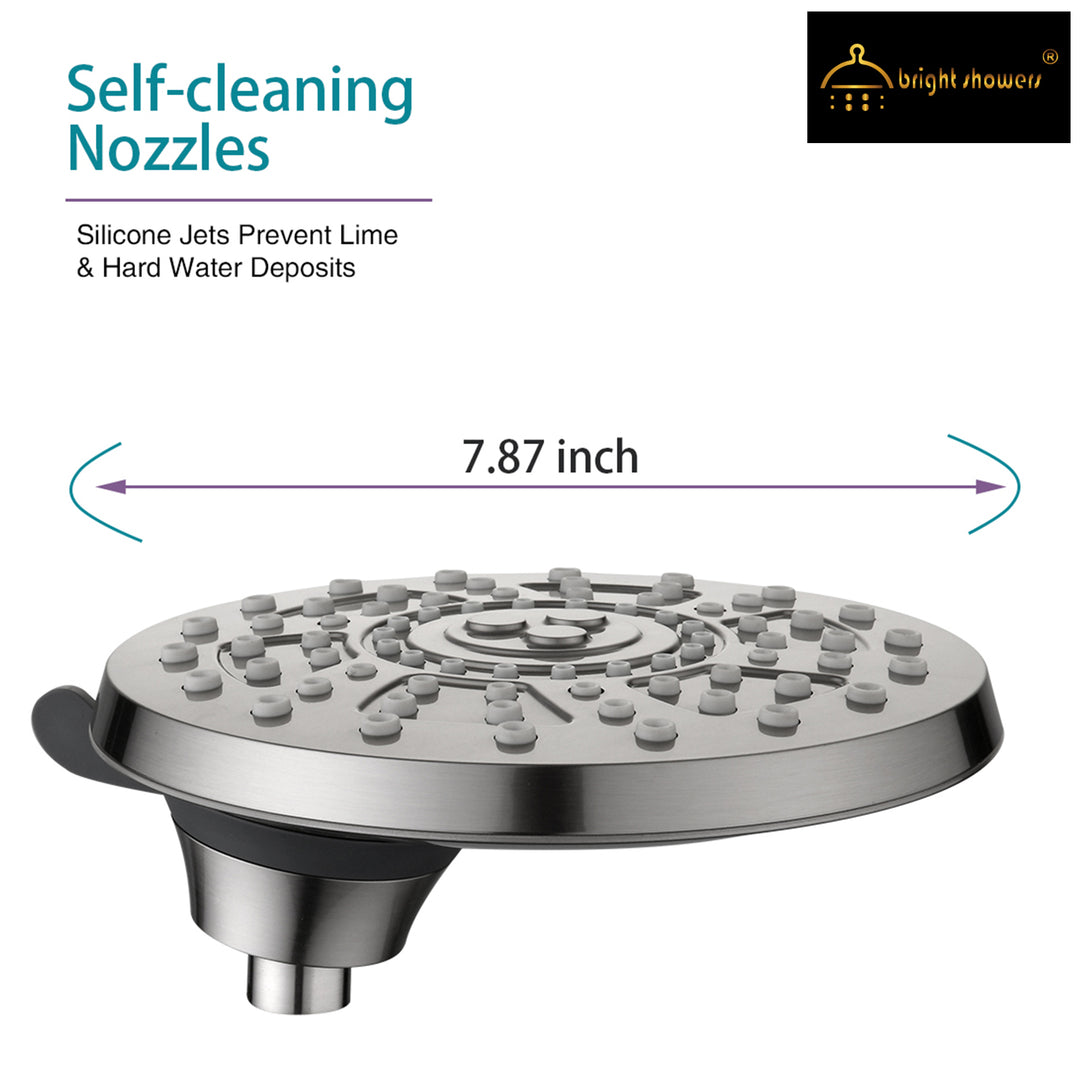 Rain Shower Head with 4 Spray Settings and Adjustable Ball Joint, 8 Inch