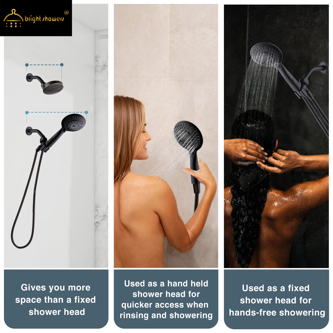 BRIGHT SHOWERS High Pressure 9 Powerful Water Spray Settings Handheld Shower Head Set, with 60 Inch Flexible Hose and Shower Arm Mount (PSS9900)